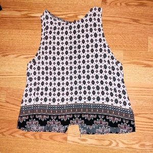 Boho print tank zipper back top